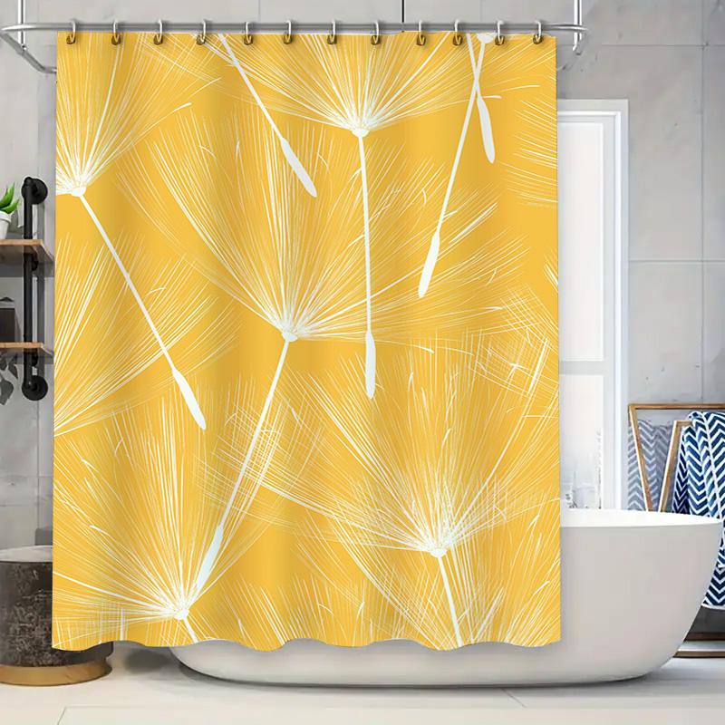 

Yellow Shower Curtain With White Flower Pattern: Modern Decor For Bathroom W60H190(CM)-1 Pcs