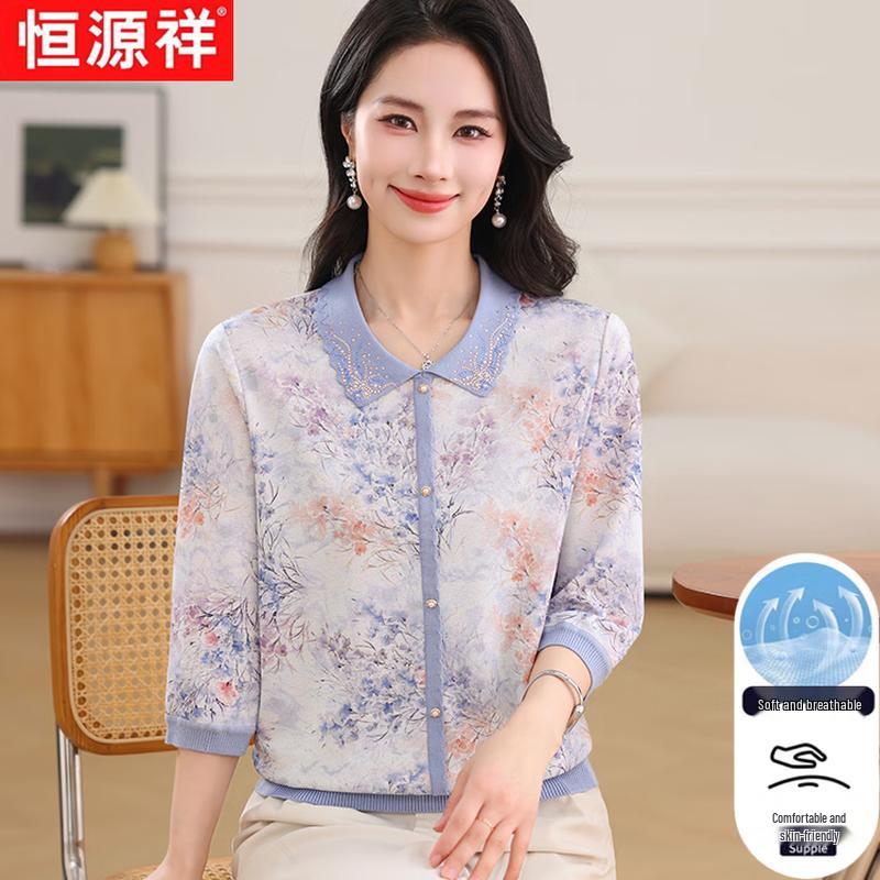 Hengyuanxiang Women s Floral Lapel Short Sleeve Top 4XL