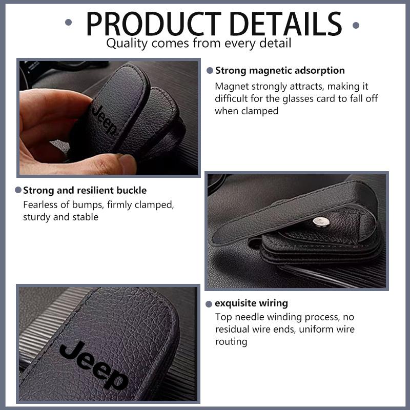 Car Magnetic Leather Eyeglass Holder Visor Sunglasses Clip Accessories For Jeep Compass Renegade Cherokee Wrangler JK Patriot AMP1