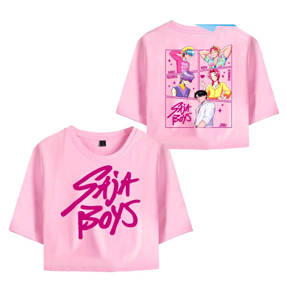 

KPop Demon Hunters T Shirt Cat Derpy Print Women s Crop Tops Fashion Saja Boys Logo Shirt Girl Round Neck Short Sleeve T-shirt XS рожевий