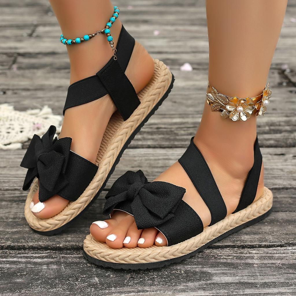 Fashion Women's Leopard Print Bow Sandals Summer Fashion Thick Soled Outdoor Beach Slippers Trend Flat Casual Shoes Lightweight