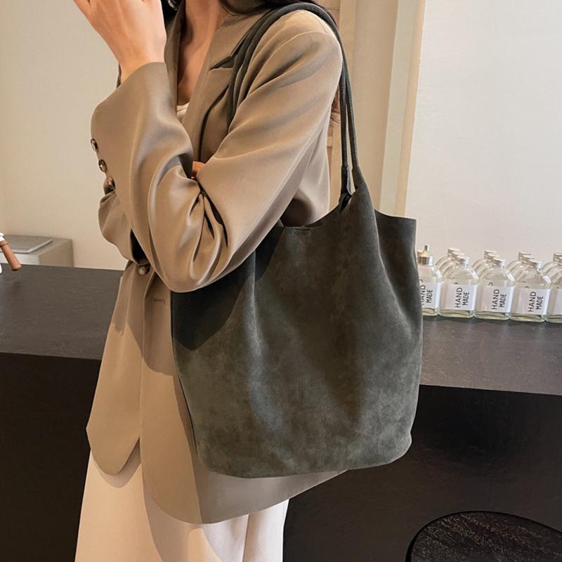 Suede Sewing Thread Retro Women's Shoulder Bags Casual Versatile Solid Colors High Capacity Handbag Tote