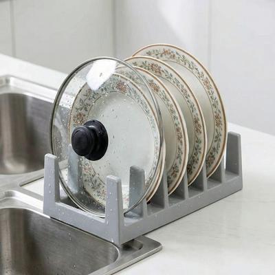 Multi-Purpose 6-Tier Pot Lid Holder Space-Saving Plastic Dish Storage Rack Versatile Draining Book Separator Rack Kitchen Use