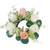 Couronne Anneau de Bougie Rose Artificielle Faux Soie Floral Pièce Maîtresse de Mariage Rustique Faux Bougeoir Rose pour Noël Décor de Table de Maison