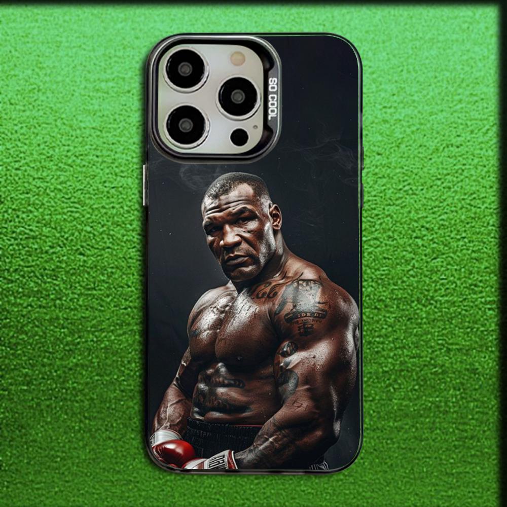 M-Mike Tyson Boxer Phone Case For iPhone 16,15,14,13,12,11,Mini,Pro,MAX Gray Matte Silicone Black Cover