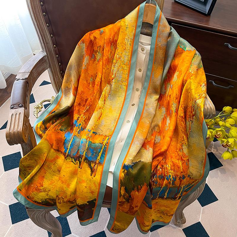 Luxury Brand 100% Real Silk Scarf Women Designer Shawls and Wraps Elegant Floral Print Pashmina Soft Long Scarves Femme Hijab