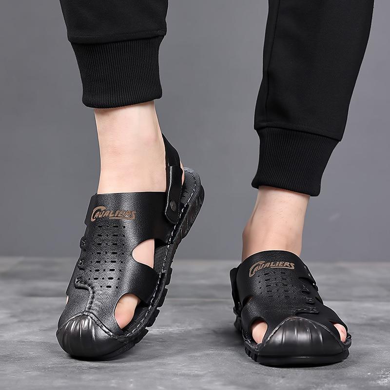 Fashion Fashion Comfortable Men's Sandals Solid Color Open Toe Mens Leather Sandals Summer New Slippers Beach for Male Leather Footwear