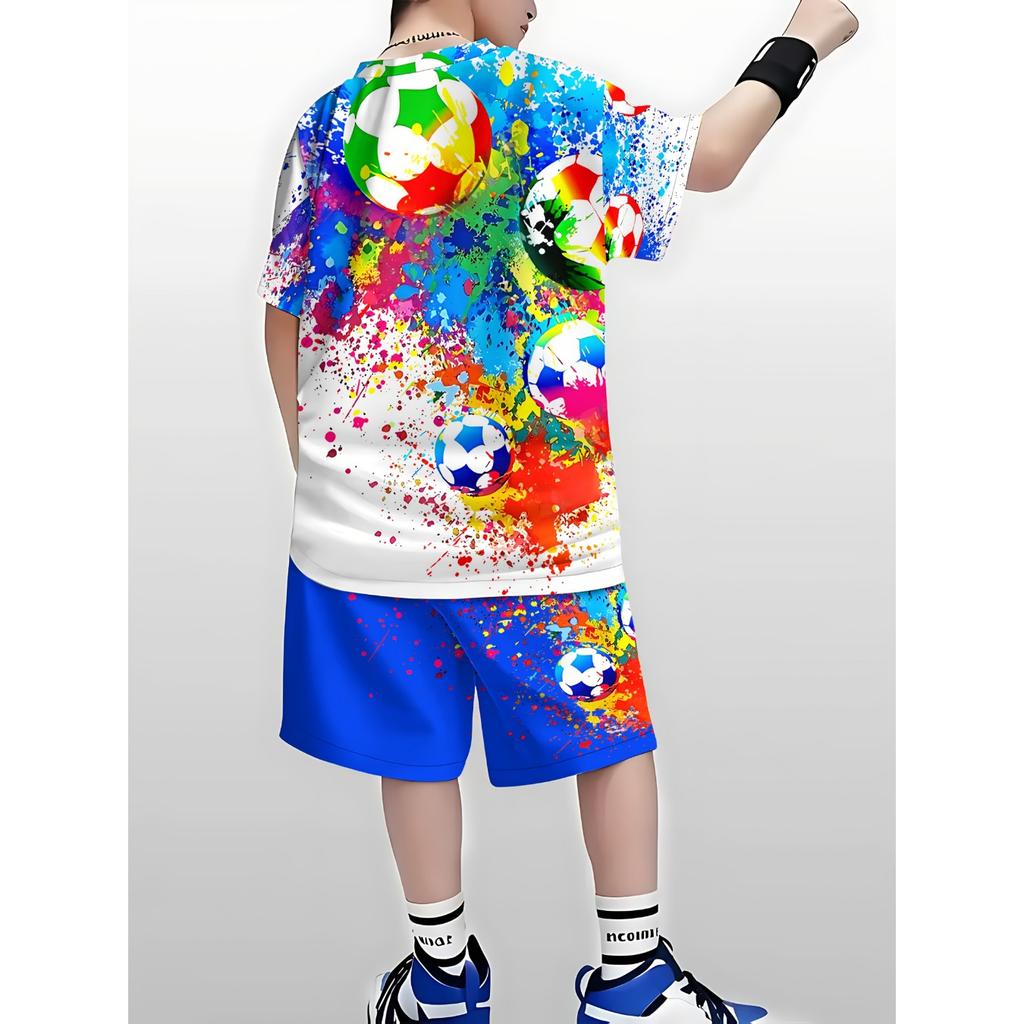 Boys Fashion 3D Printed Casual Pullover Short Sleeve Shorts  Sweatshirt, BoysOutdoor T-Shirt Shorts Se, Perfect for Outdoor