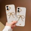 For iPhone 16 Plus Case Gold Bow Epoxy Design TPU + PC Phone Back Cover
