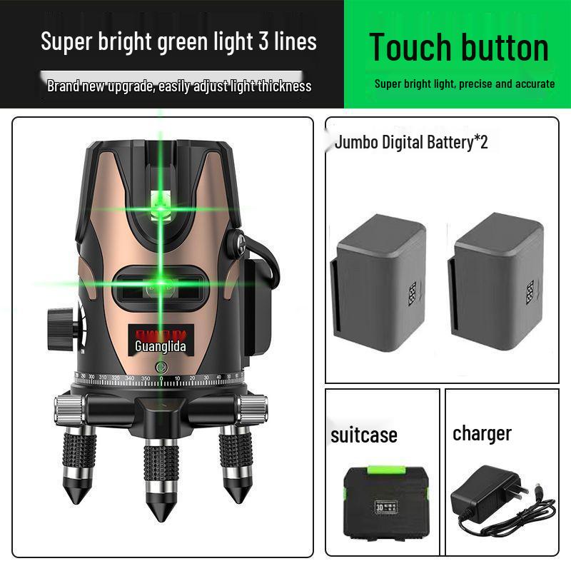 High Precision Outdoor Green Laser Level: 2, 3, 5 Line Infrared, Auto-Leveling with Blue Light LD.