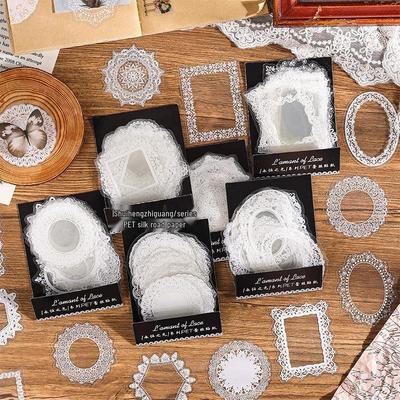 Waterproof Transparent Lace PET Stickers for Journals - Minimalist Solid Color Decorative DIY Material