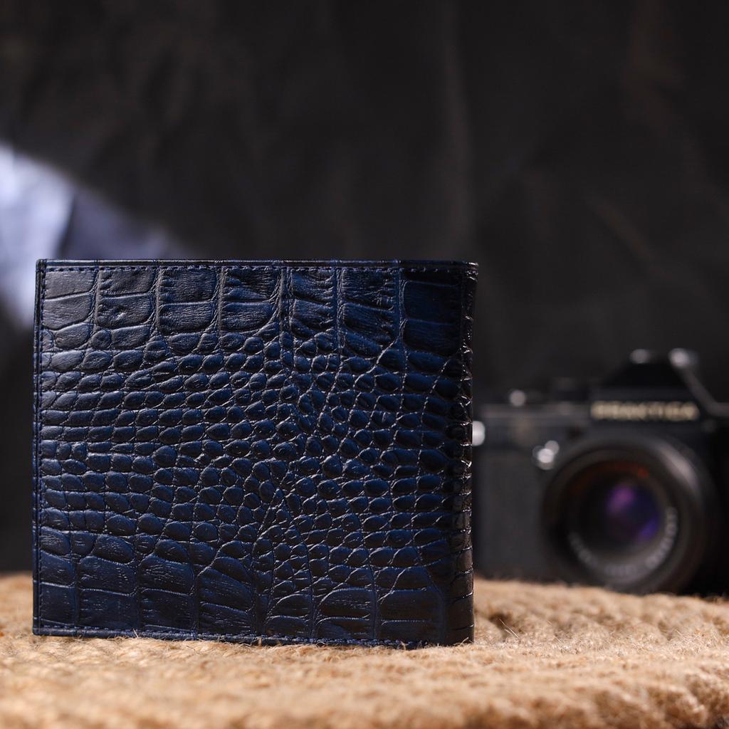 Stylová pánská dvousložková peněženka vyrobená z pravé texturované kůže s krokodýlím embosováním CANPELLINI Purse 21580 Blue