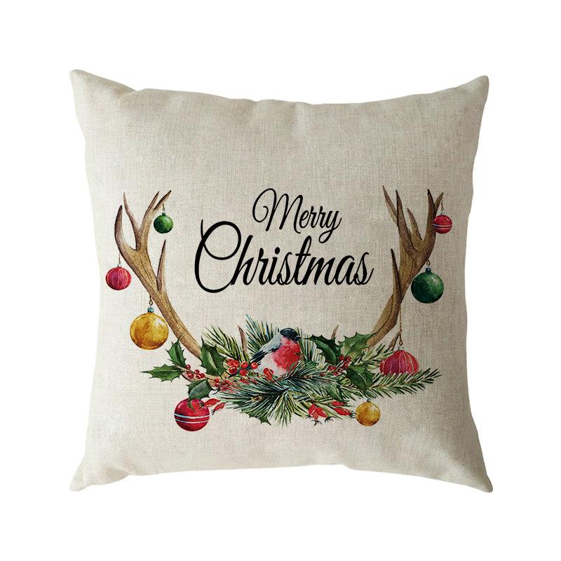 Santa Claus Pillow Case Snowman Color Ball Christmas Wreath Linen Pillow