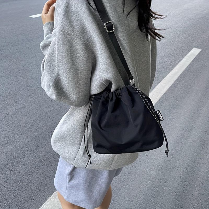 Trendy Large Capacity Women's Casual Shoulder Bag | Solid Color, Drawstring Closure, Polyester Lined, Durable Material, Korean Fashion