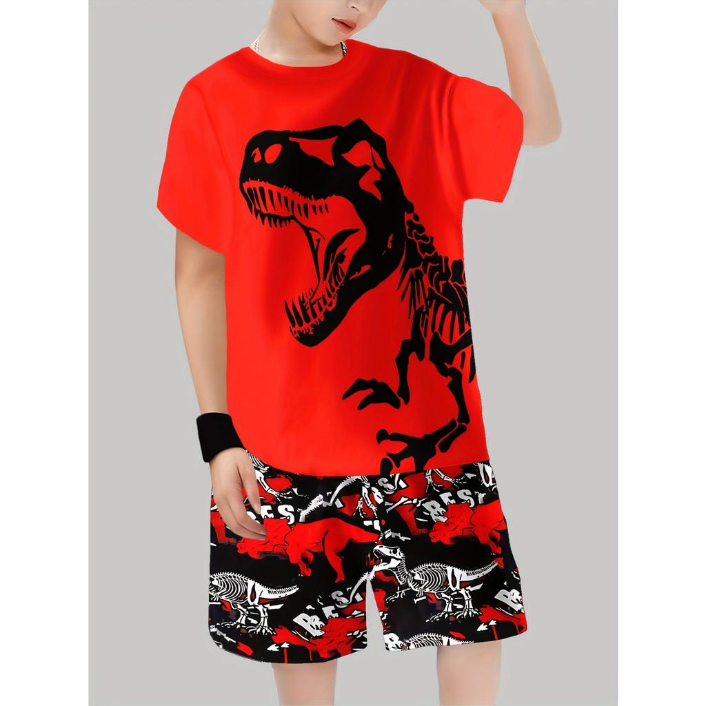 Boys' fashionable 3D printed casual short sleeved shorts set T-shirt, outdoor sports shorts set