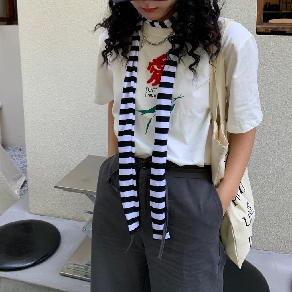 Women Spring Summer Stripe Pattern Scarf Thin Neckerchief Y2k Style Colorful Thin Knitted Neck Guard Lightweight