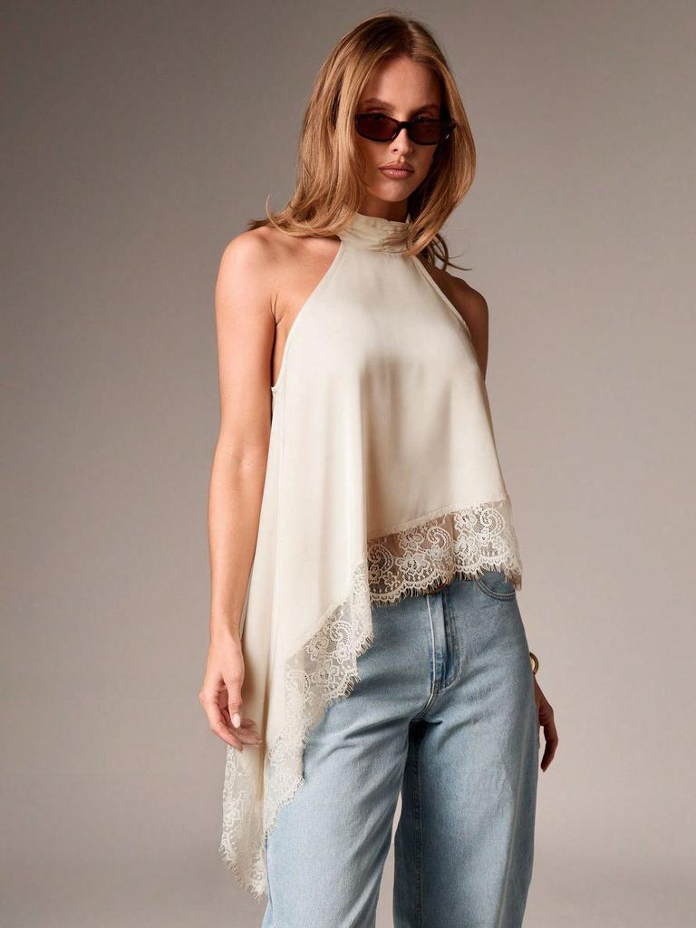 European & American Women's Summer Satin Halter Top with Lace Trim