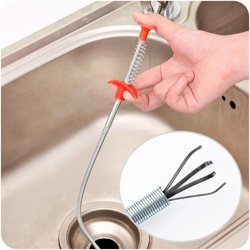 60CM Bendable Drain Clog Dredge Tools Flexible Grabber Claw Pick Up Reacher Water Sink Cleaning Hook Drain Clog Remover Tools