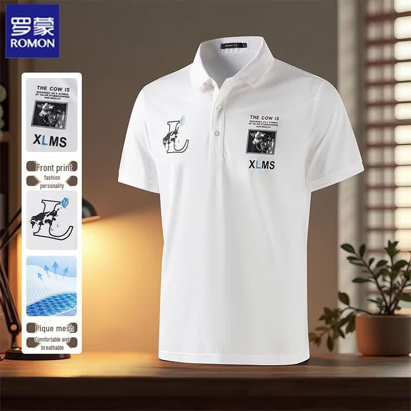 

Romon Men s Fashion Print Polo Shirt 52