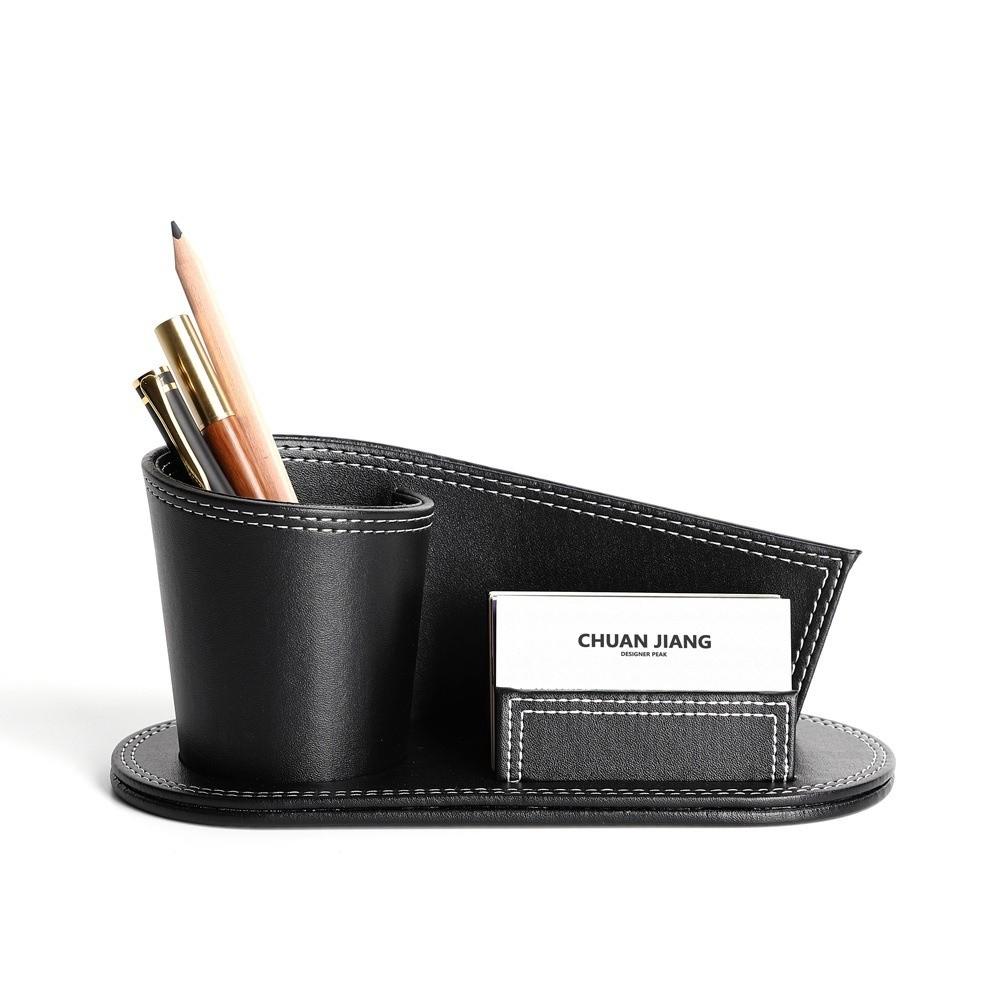 Multifunctional Leather Pen Holder Leather Stationery Storage Box Desk Organization