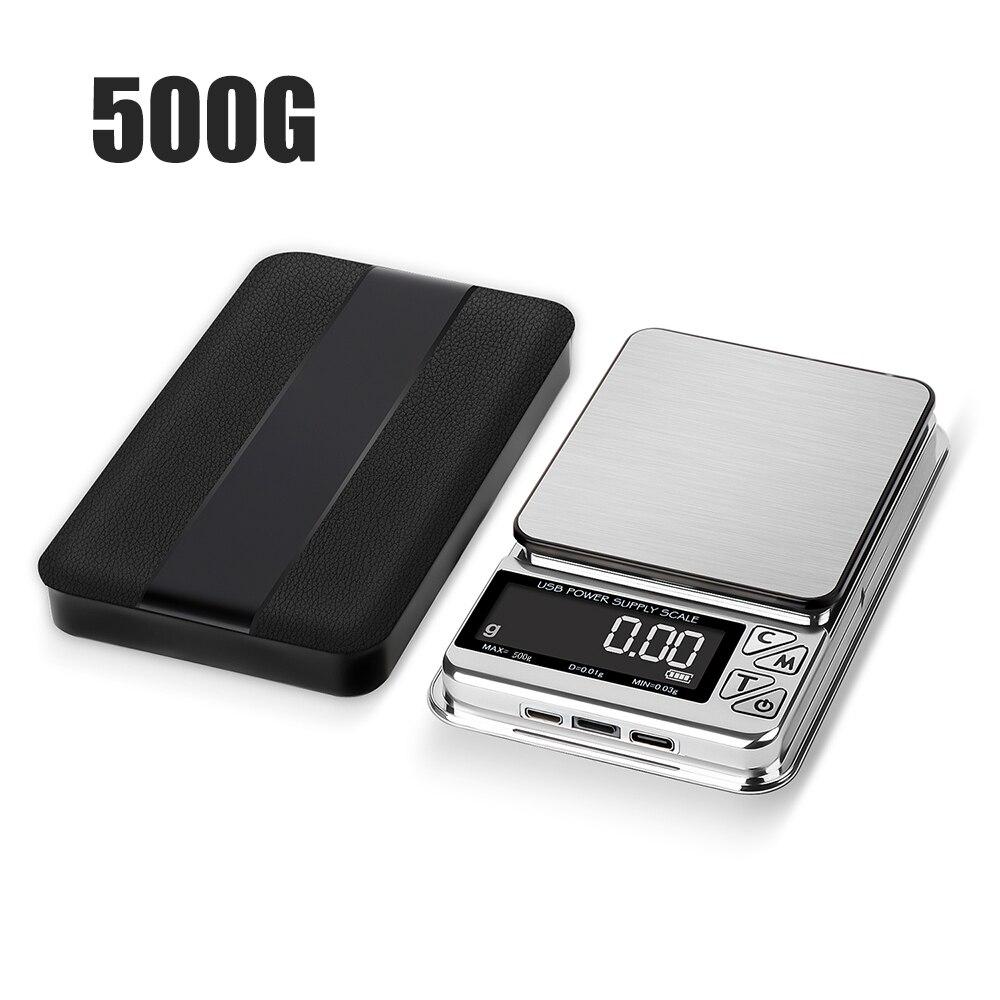 High Precision Electronic Scale 500g/100g Digital LCD Count USB Charging Stainless Pocket Kitchen Scales