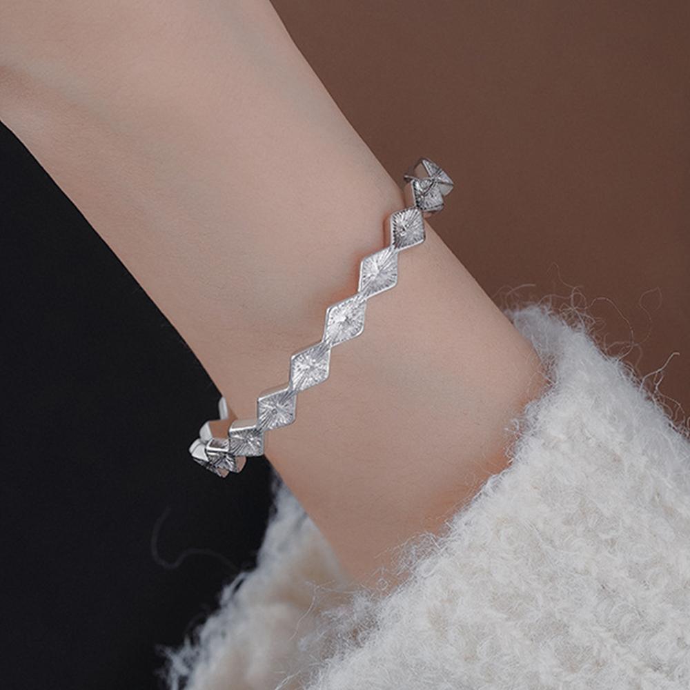 PANJBJ 925 Sterling Silver Irregular Geometry Texture Bangle Bracelet for Women Girl Minimalism Jewelry Gift Dropshipping