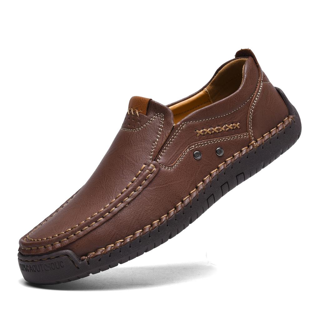 Hollow hand-stitched men's shoes outdoor casual shoes flat-soled leather shoes low-top large size