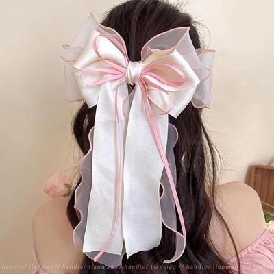 Elegant 2024 Super Fairy Mesh Bow Hair Clip - High-End Spring Shark Clip