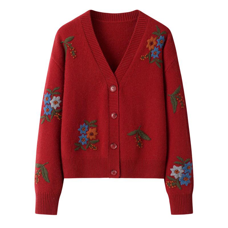 Handmade Embroidered Cashmere Sweater Cardigan - Autumn/Winter Fashion Knitwear