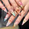 Press On Nails Almond Fake Nails French Tip False Nails with Design Glossy Full Cover Acrylic Glue On Nails Artificial Stick On Nails for Women 24Pcs