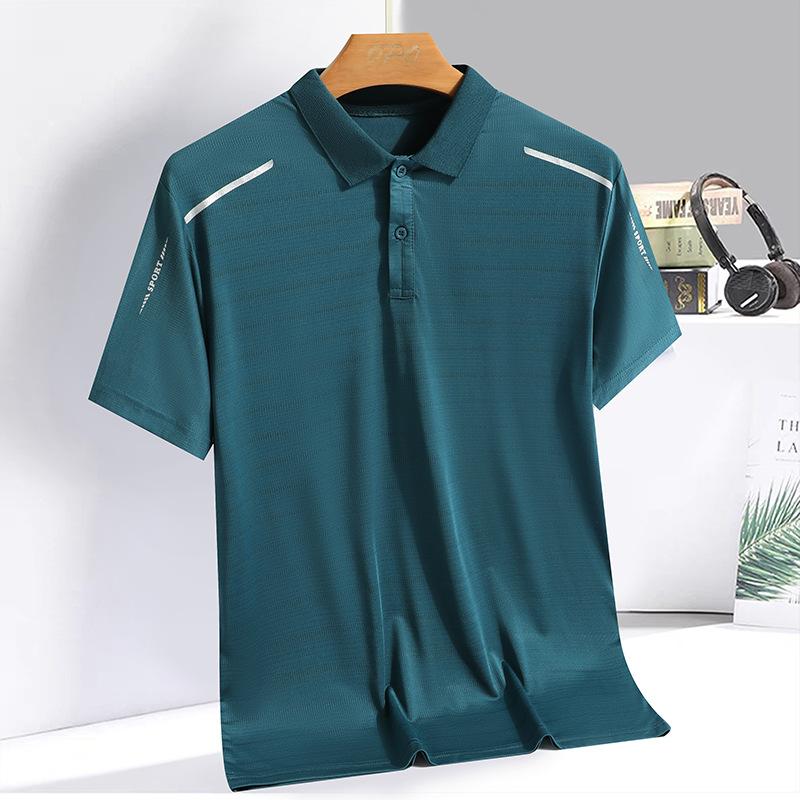 Summer Clothes Men's Short Sleeved T-shirt, Summer Ice Silk Quick Drying, Middle-aged and Elderly Loose Collar Polo Shirt