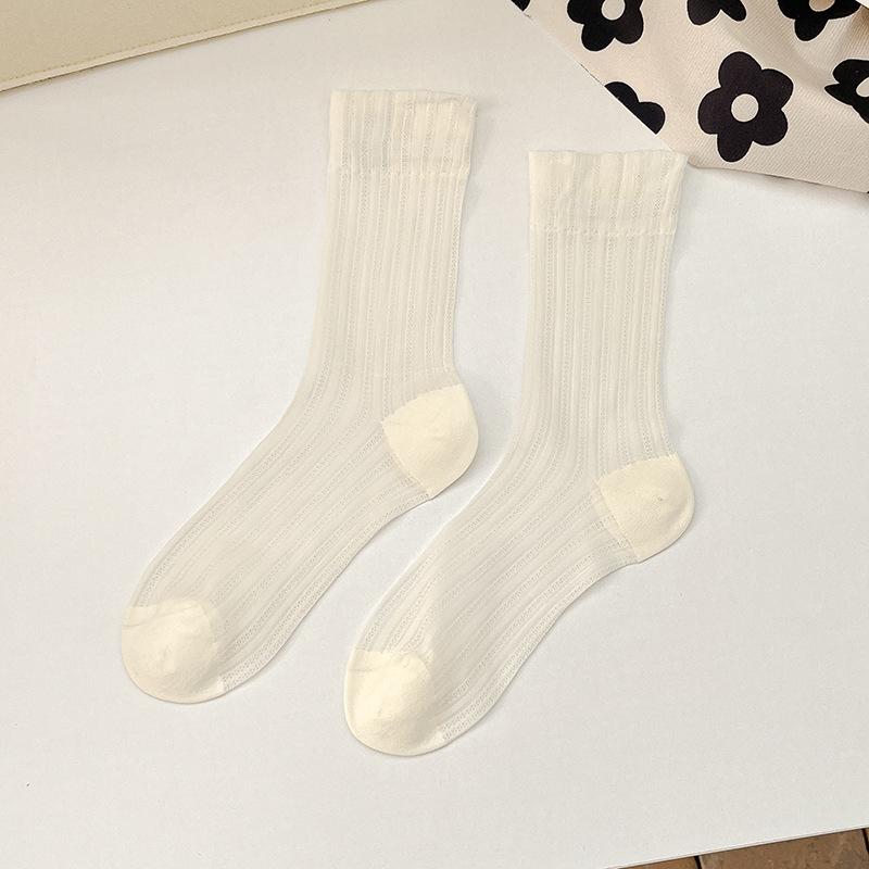 Summer Thin Boneless Ice Socks for Women, Mid-calf Ice Silk Breathable Long Calf Socks for Women