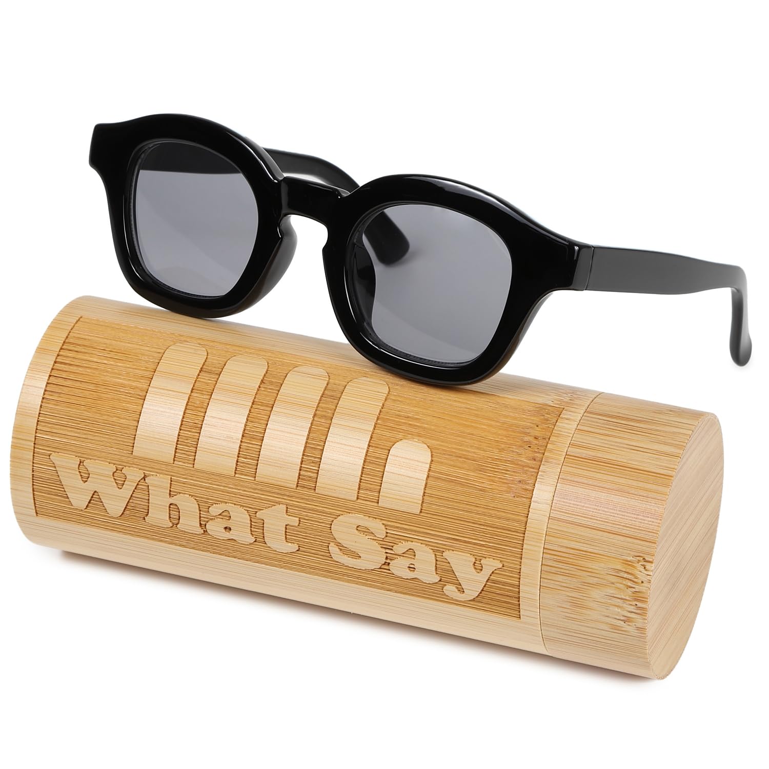 [What Say] FASHION Wellington Thick Frame Colored Lens Sunglasses Fashion Glasses UV400 Men s Women s Case ws001 (SmokeBlack)