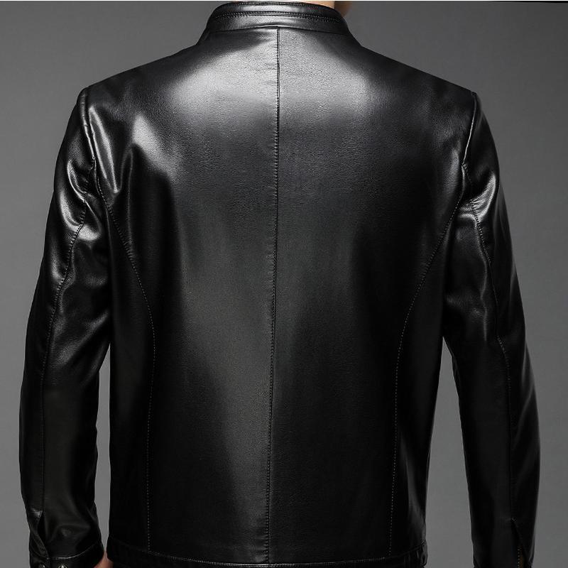 Kožený kabát Pánské podzimní a zimní nové pánské stojací límec měkká kožená bunda bunda bunda pro muže středního věku, volná ležérní kožená bunda