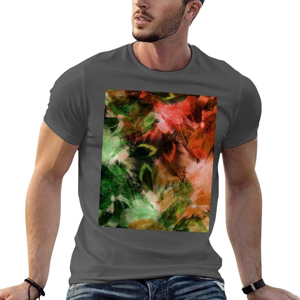 Green And Red Peacock Feather Pattern Tshirt Cotton T Shirt Pack Funny T Shirts Unisex Essential T Shirt Tshirt