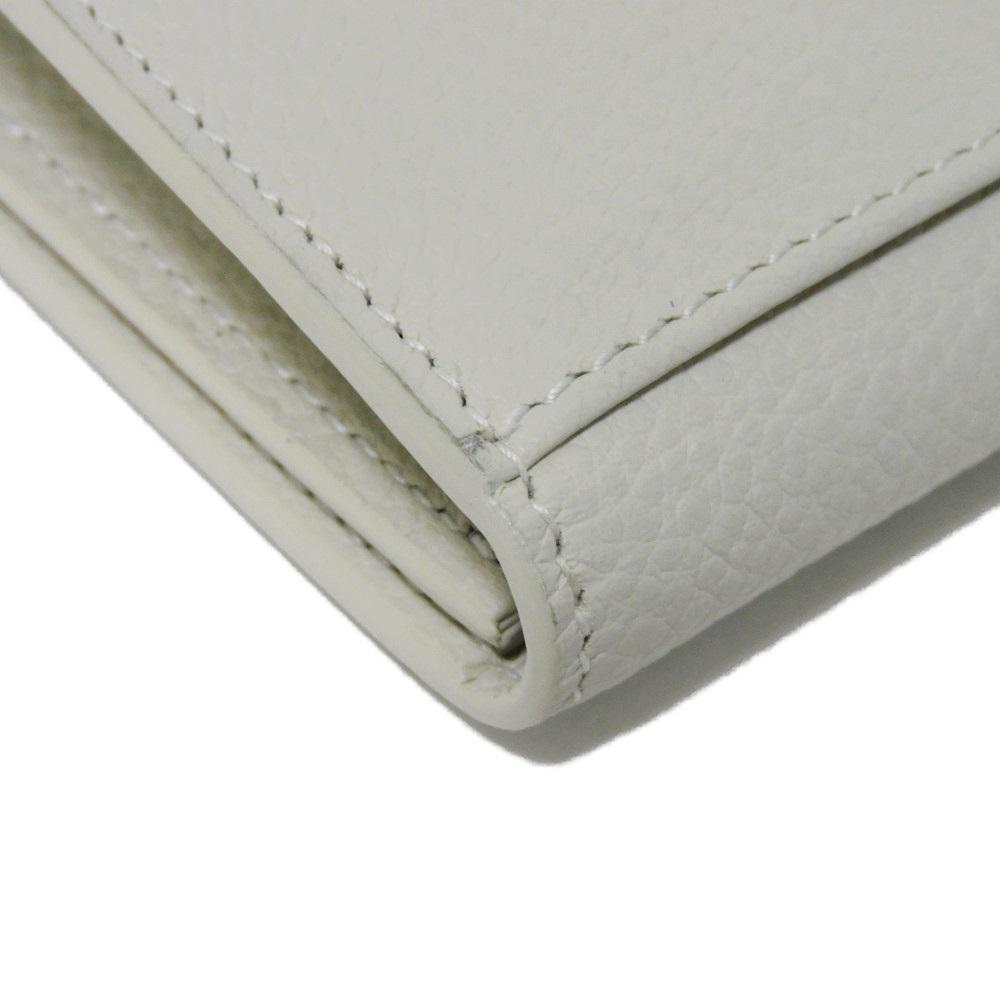 Used 9921 Business Card Holder 468994 7946 Grain Powder Textured Leather Bifold Logo Ivory Unisex from Japan AUTHENTIC