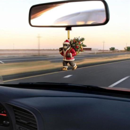 Big Foot Carrying Christmas Tree Hanging Ornament 2D Flat Acrylic Christmas Tree Ornaments for Holiday Home Party Decor