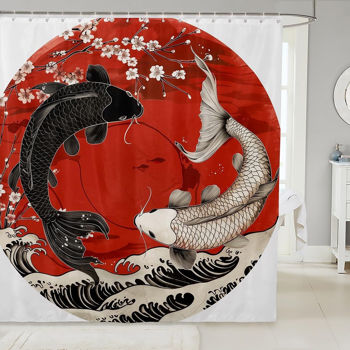 

Japanese Style Bathroom Curtain Cherry Blossomshower Curtain For Girls Teen Women,Watercolor Mount Fuji Sakura Animal Aesthetics W60H190(CM)-1 Pcs