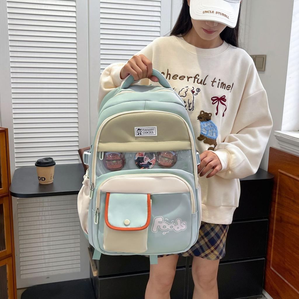 Nouveau Sac à Dos Décontracté Automne et Hiver de Haute Valeur avec Lettres Fraîches en Blocs de Couleurs pour Étudiantes du Primaire et du Secondaire