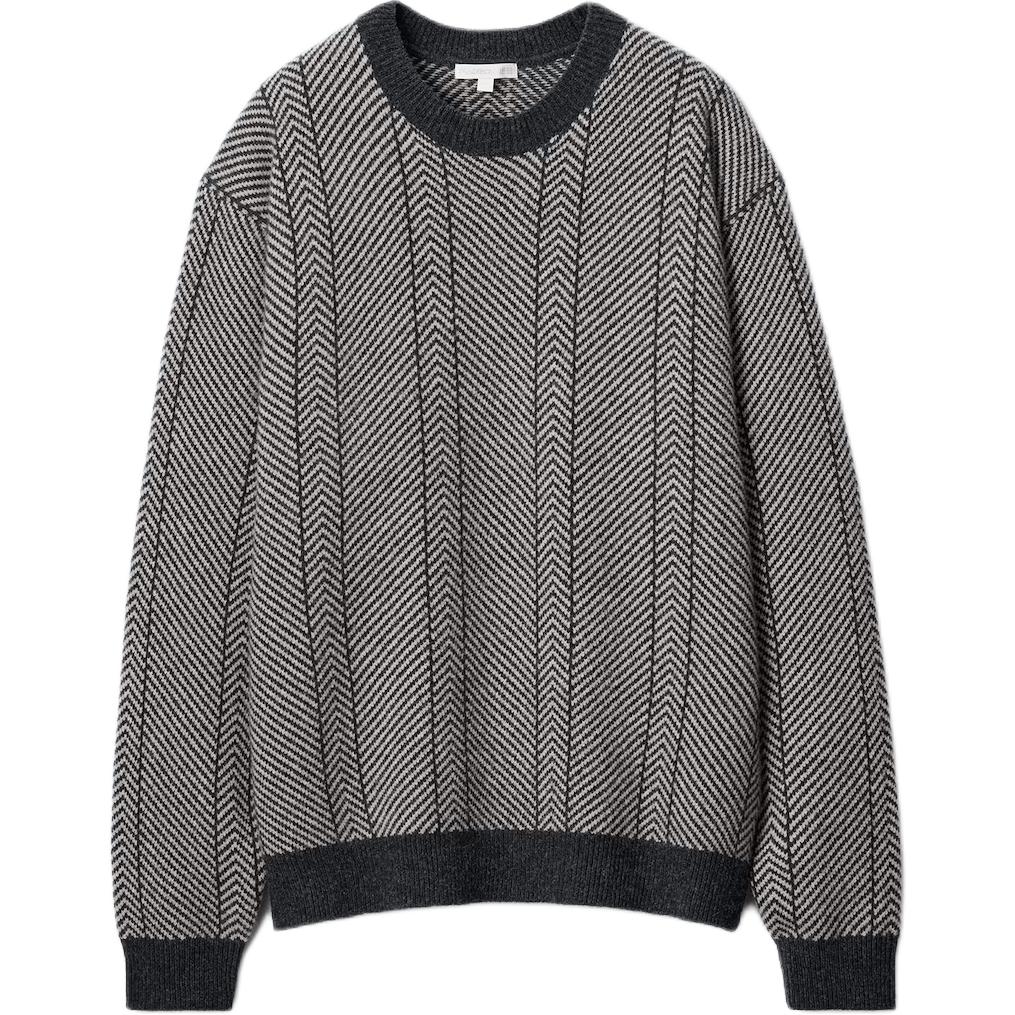 Uniqlo × JW Anderson Collaboration FW25 Two-Tone Herringbone Pattern Ribbed Edge Round Neck Pullover Knit Sweater Unisex sweater 479841-08