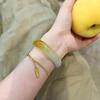 Jadeite Ice Type Yellow Jade Bracelet - Old Pit Chicken Fat Yellow Peace Bangle for Gift.