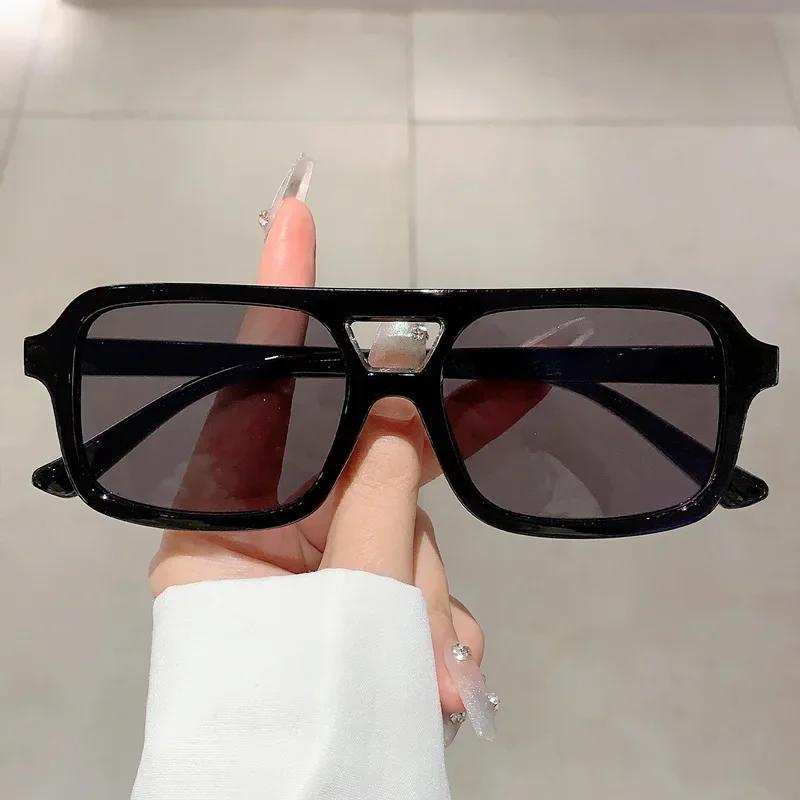 Double Bridge Square Sunglasses Women For Men Vintage Sun Glasses Luxury Brand Designer Punk Popular Flat Top Eyeglasses
