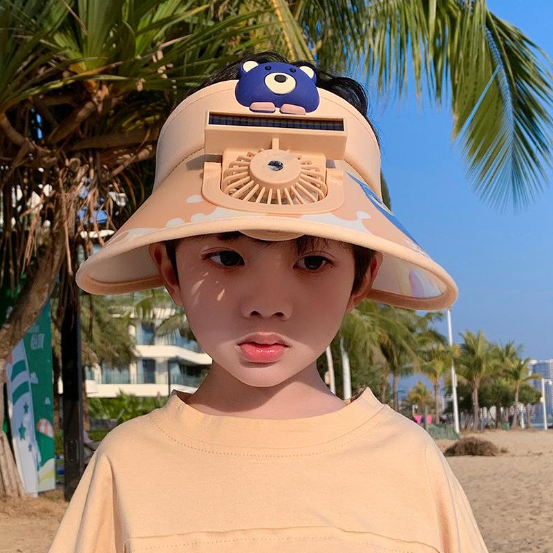 

Children s hats Colorful voice-activated light visor cartoon big eaves with fan Empty top hat Outdoor travel sun protection hat