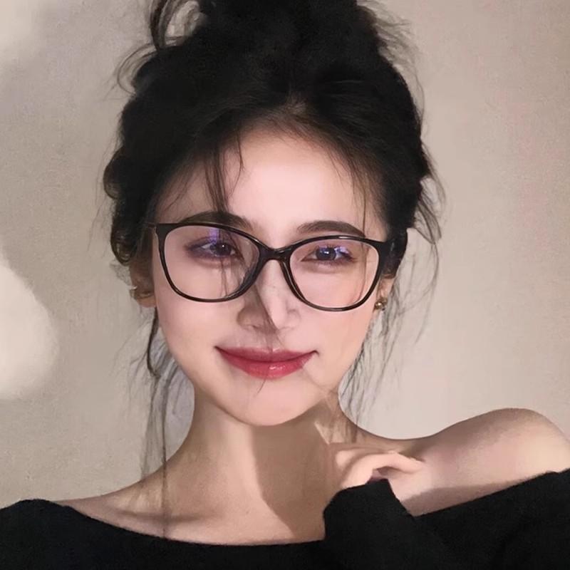 Xiaoxiangjia Versatile Cat Eye Glasses Women's Plain Eye Frame Advanced Sense Myopia Glasses Fashion Anti-Blue Light Flat Mirrors