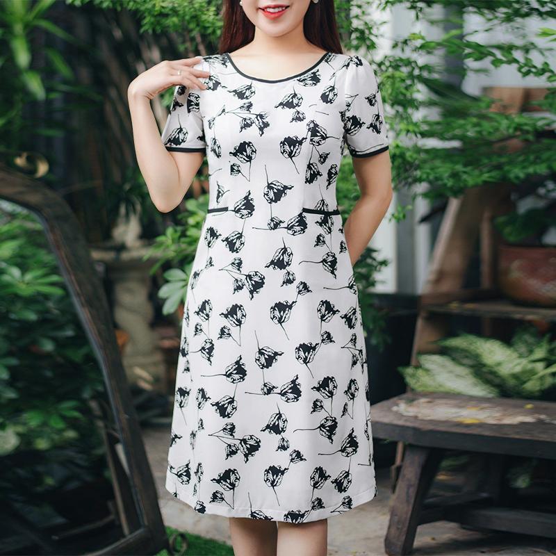 

ZANZEA Женское повседневное летнее платье с круглым вырезом и коротким рукавом с принтом абрикосовый