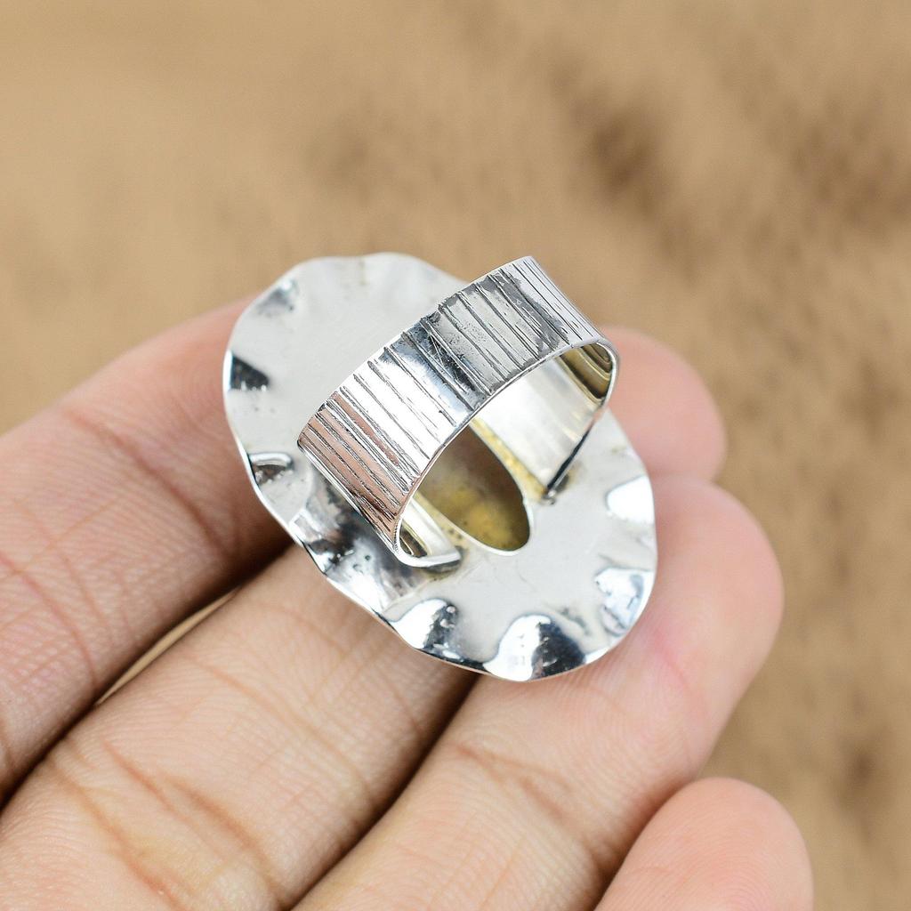 Natural Bumble Bee Jasper Gemstone Promise Ring Size 8.25 925 Silver For Girls