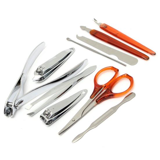 

10 шт., пилочка для стрижки ногтей из нержавеющей стали, ножницы, инструменты для маникюра и педикюра