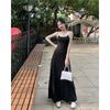 Black suspender dress women's summer new American Spice Girl long French coffee break skirt waist temperament suspender skirt