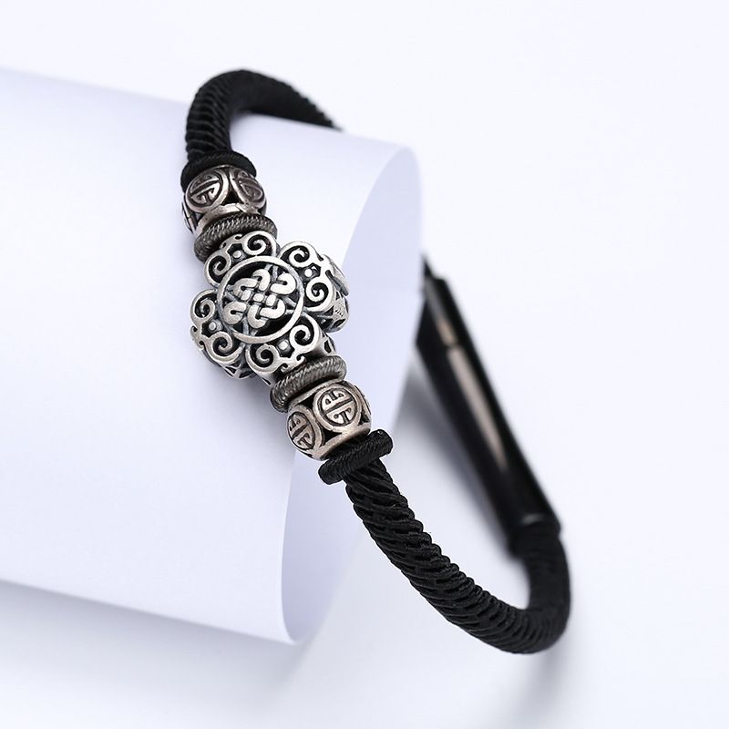 

Браслет «Узел дракона» Новое поступление Серебро S925 Черный шнур Мужской плетеный браслет Ретро Трендовый Ремешок для переноски Прямые продажи с фабрики Black 17cm | 925 Silver