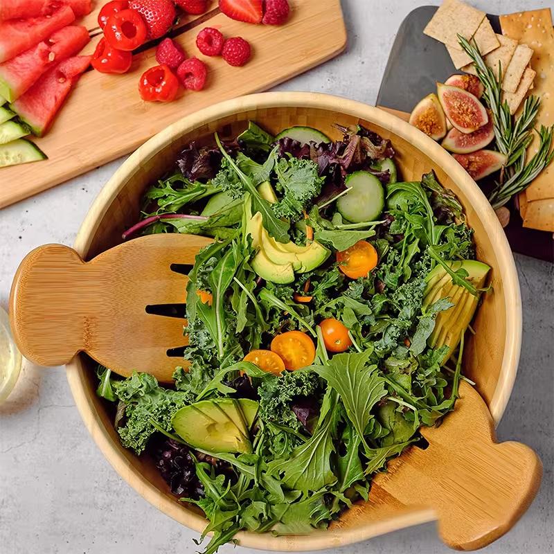Bambu Salata Elleri Doğal Bambu Pirinç Kaşığı Yapışmaz Çorba Yemek Karıştırma Salata Makarna Meyve Batı Ahşap Temiz Mutfak Aletleri